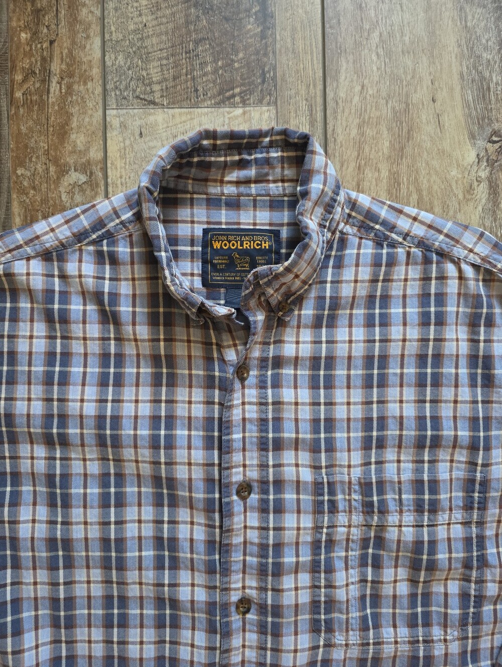 Woolrich John Rich & Bros. - Heritage Plaid Cotton Button-Down - L - Blue Ochre